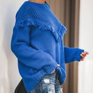 Vici cobalt blue fringe sweater